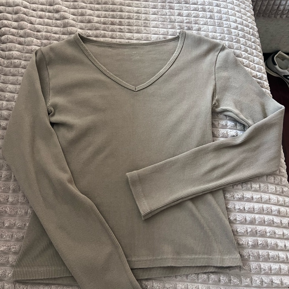 Brandy Melville Tan Fitted Long Sleeve Tee